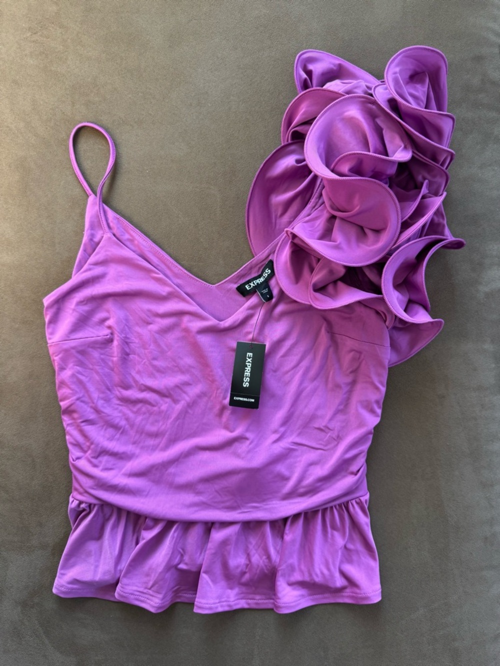 NWT Express Fuchsia One-Shoulder Ruffle Top - Picture 2 of 5